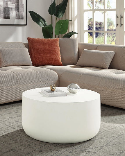 31" White Cement Round Drum Coffee Table