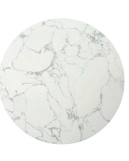 35" White Espresso and Gold Faux Marble Solid Wood and Steel Round Drum Coffee Table