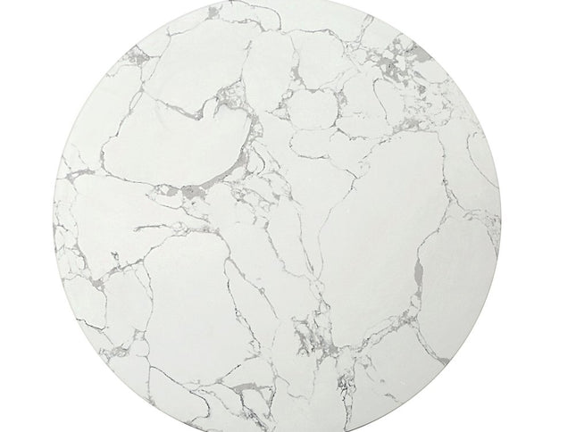 35" White Espresso and Gold Faux Marble Solid Wood and Steel Round Drum Coffee Table