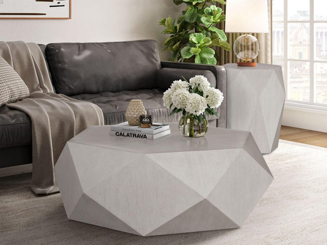50" Gray Wood Hexagon Distressed Block Coffee Table