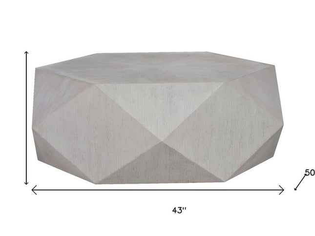 50" Gray Wood Hexagon Distressed Block Coffee Table