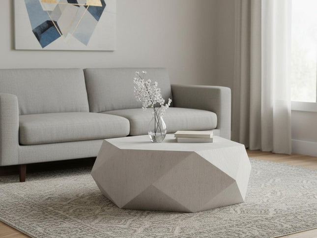 50" Gray Wood Hexagon Distressed Block Coffee Table