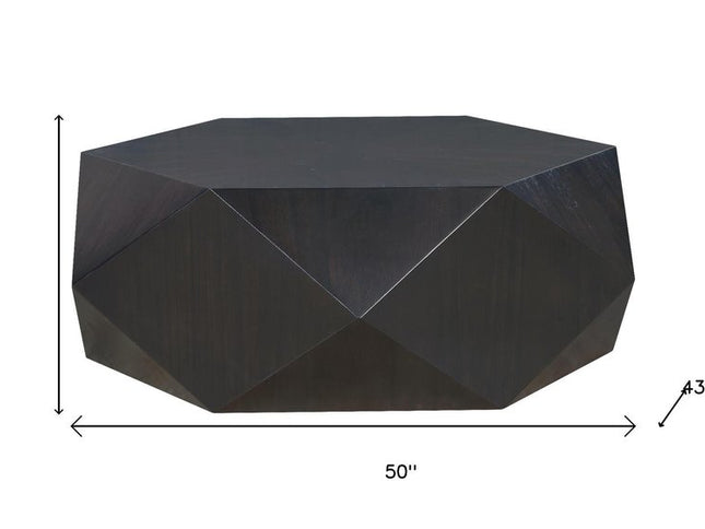 50" Black Wood Hexagon Block Coffee Table