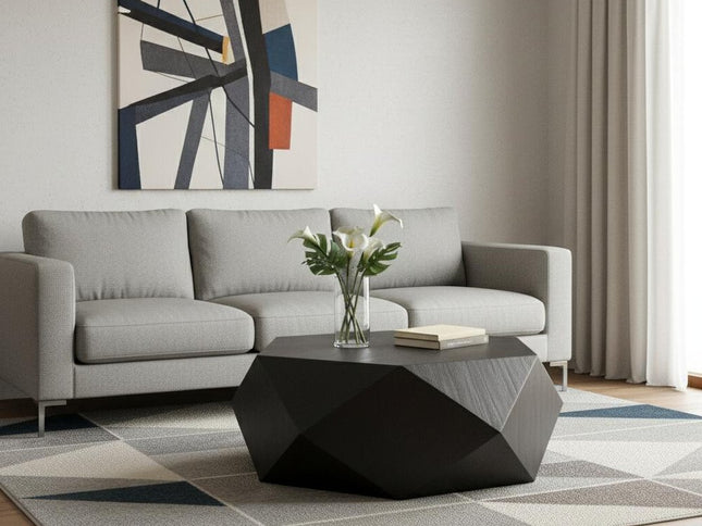 50" Black Wood Hexagon Block Coffee Table