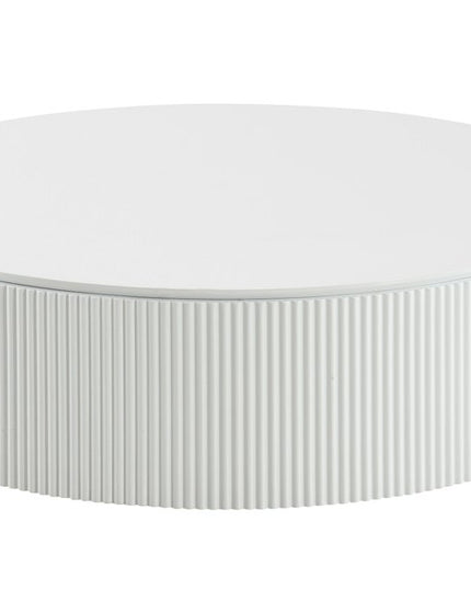 47" White Wood Round Drum Coffee Table