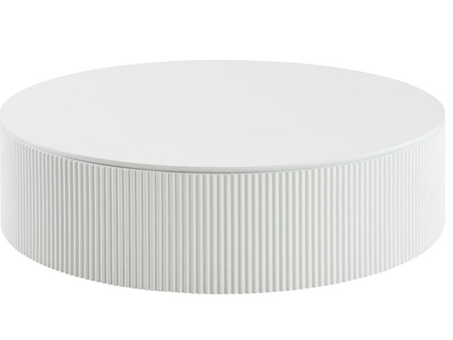 47" White Wood Round Drum Coffee Table