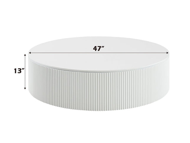 47" White Wood Round Drum Coffee Table
