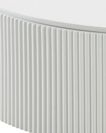 47" White Wood Round Drum Coffee Table