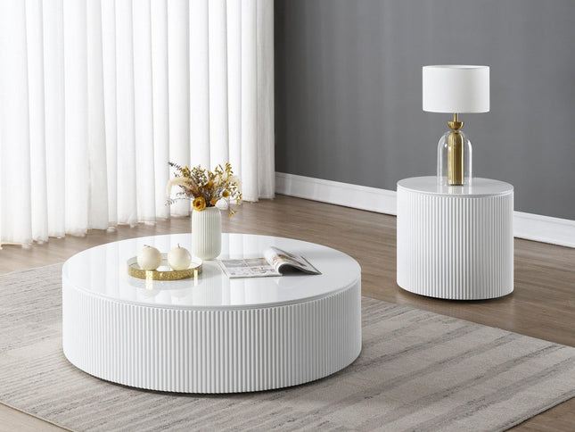 47" White Wood Round Drum Coffee Table