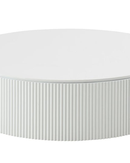 47" White Wood Round Drum Coffee Table