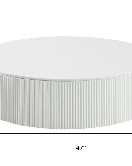 47" White Wood Round Drum Coffee Table