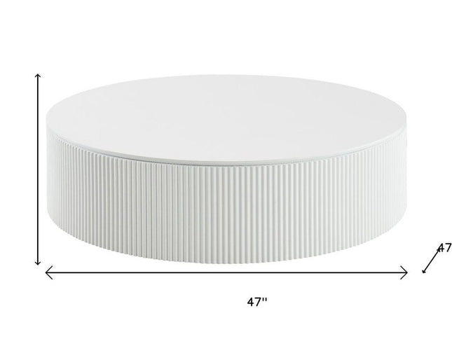 47" White Wood Round Drum Coffee Table