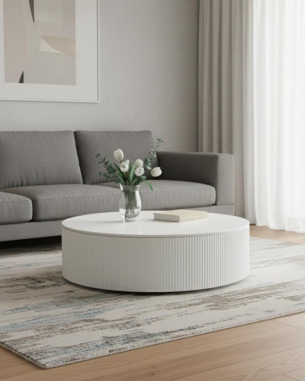 47" White Wood Round Drum Coffee Table