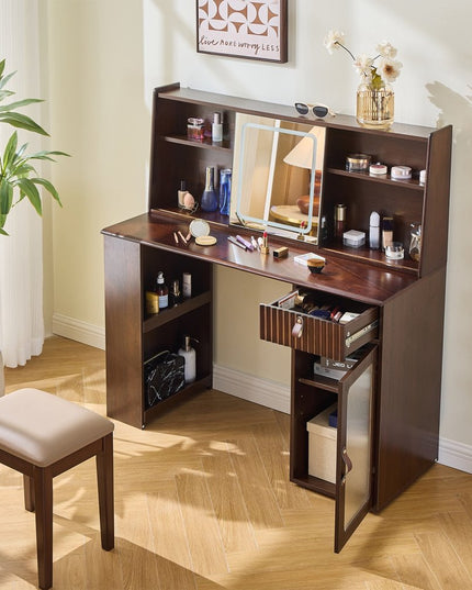 47" Brown Wood Lighted Single Drawer Dresser