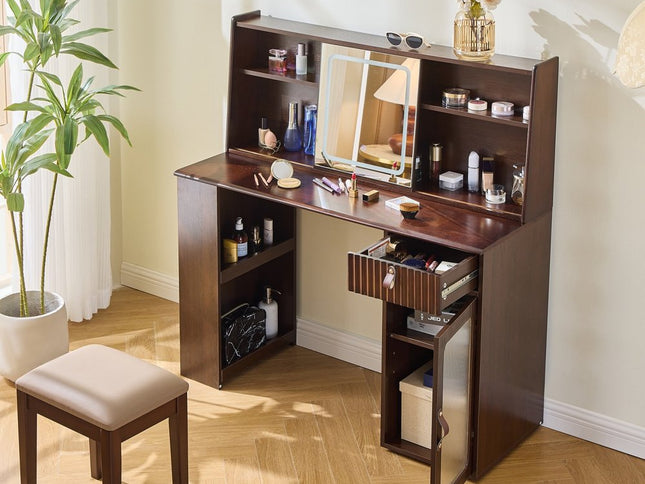 47" Brown Wood Lighted Single Drawer Dresser