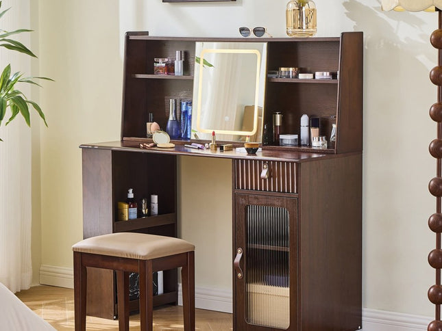 47" Brown Wood Lighted Single Drawer Dresser