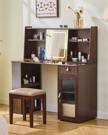 47" Brown Wood Lighted Single Drawer Dresser