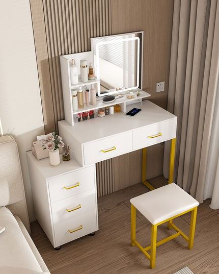 32" White Wood Lighted Five Drawer Dresser