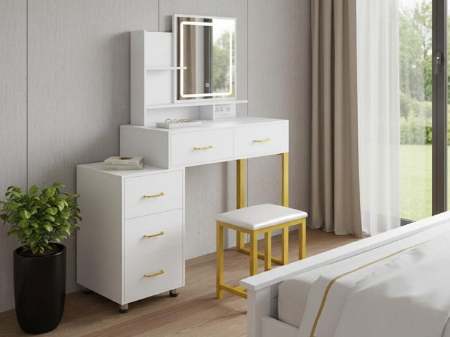 32" White Wood Lighted Five Drawer Dresser