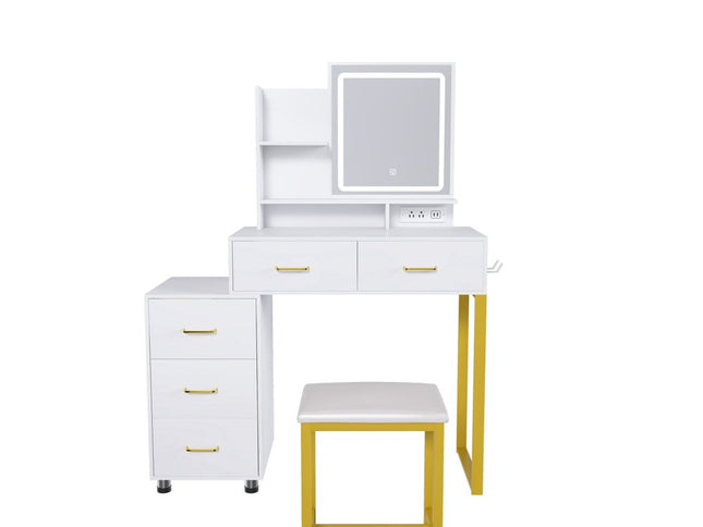 32" White Wood Lighted Five Drawer Dresser