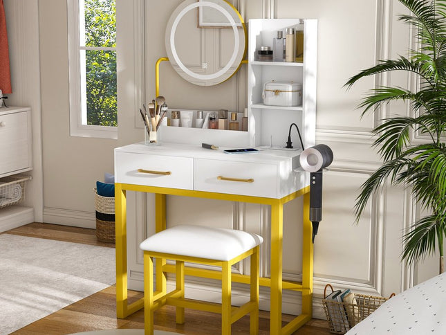 31" White Wood Lighted Two Drawer Dresser