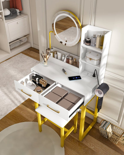 31" White Wood Lighted Two Drawer Dresser