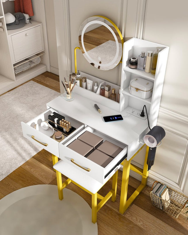 31" White Wood Lighted Two Drawer Dresser