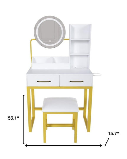 31" White Wood Lighted Two Drawer Dresser