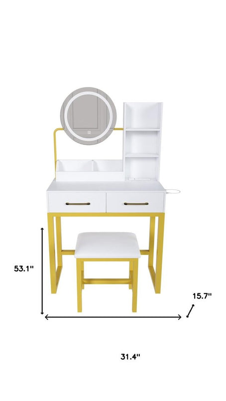 31" White Wood Lighted Two Drawer Dresser