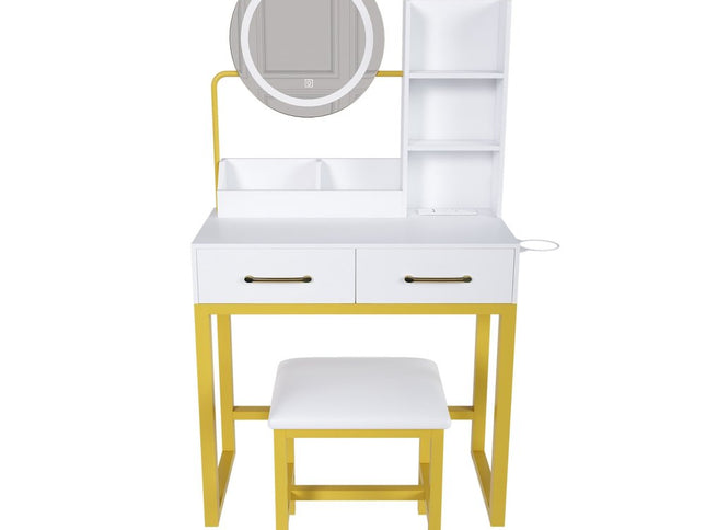 31" White Wood Lighted Two Drawer Dresser