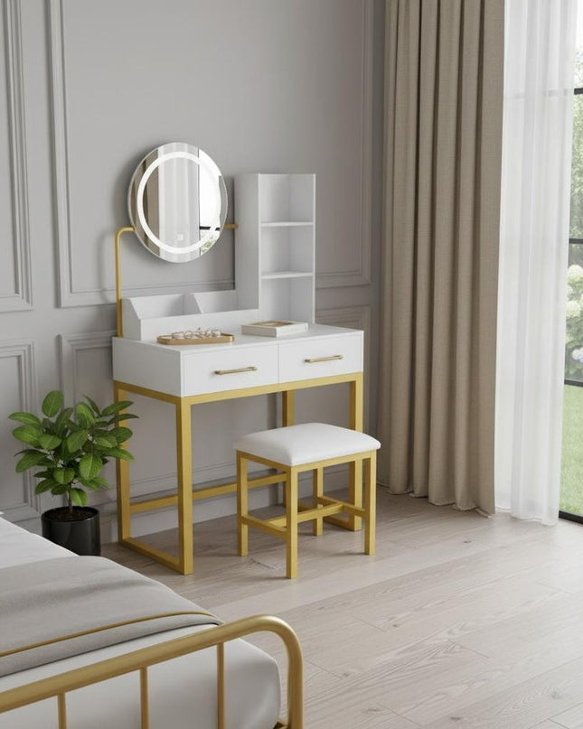 31" White Wood Lighted Two Drawer Dresser