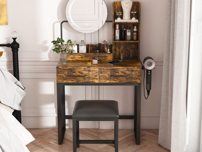 31" Brown Wood Lighted Two Drawer Dresser