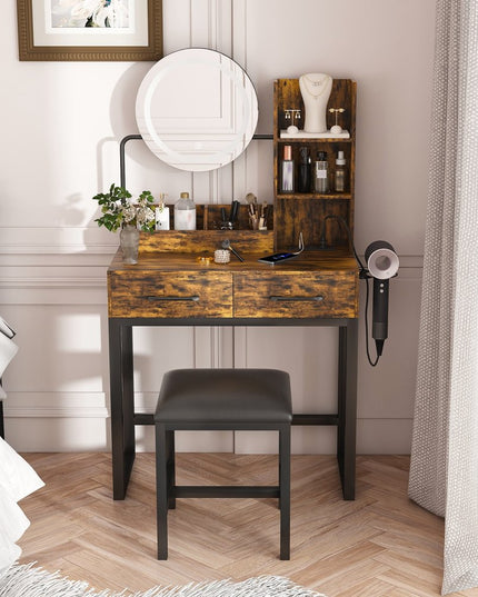 31" Brown Wood Lighted Two Drawer Dresser