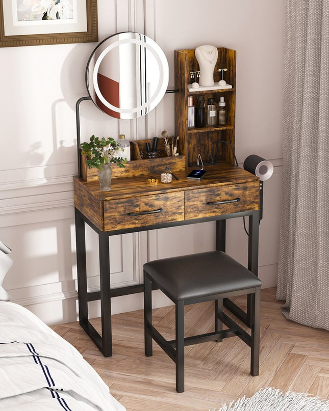 31" Brown Wood Lighted Two Drawer Dresser