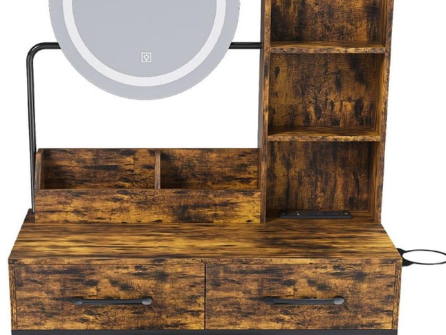 31" Brown Wood Lighted Two Drawer Dresser