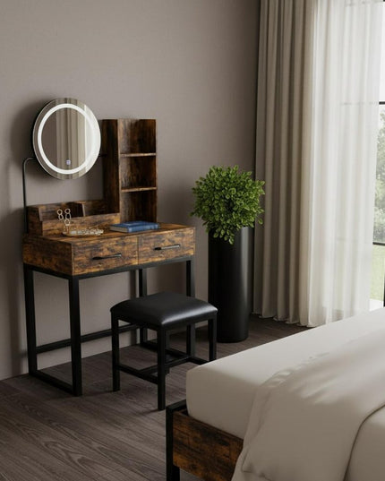 31" Brown Wood Lighted Two Drawer Dresser