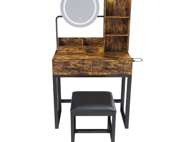 31" Brown Wood Lighted Two Drawer Dresser