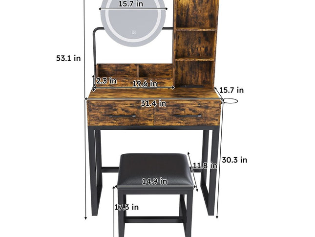 31" Brown Wood Lighted Two Drawer Dresser