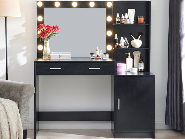 46" Black Wood Lighted Two Drawer Dresser