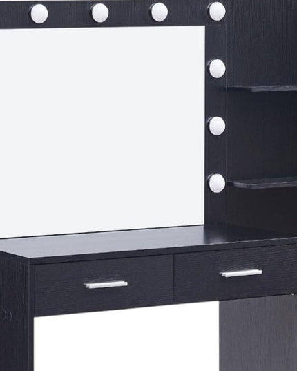 46" Black Wood Lighted Two Drawer Dresser