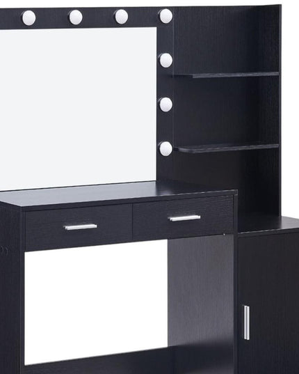 46" Black Wood Lighted Two Drawer Dresser