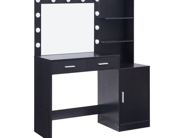 46" Black Wood Lighted Two Drawer Dresser