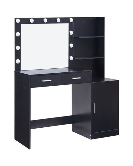 46" Black Wood Lighted Two Drawer Dresser