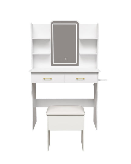 35" White Wood Lighted Two Drawer Dresser