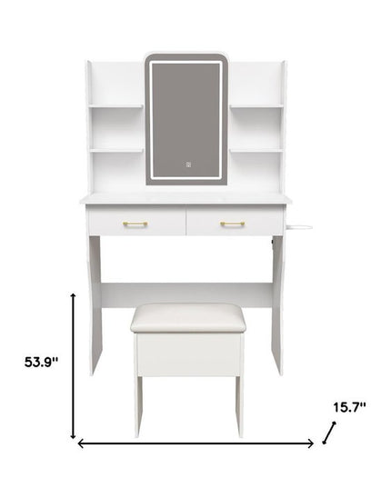 35" White Wood Lighted Two Drawer Dresser
