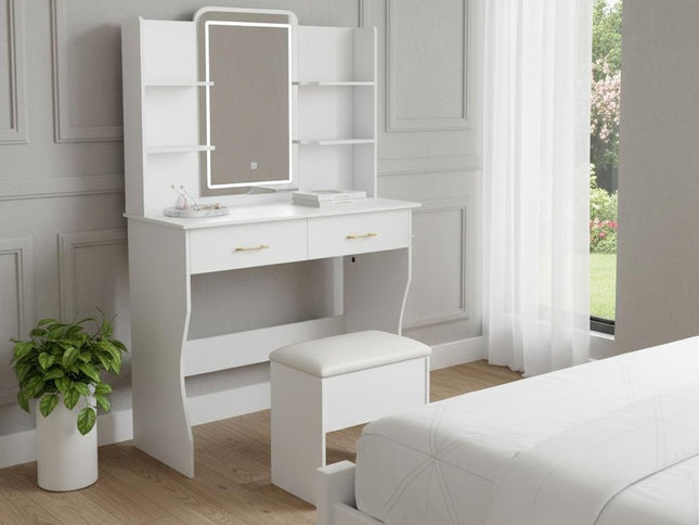 35" White Wood Lighted Two Drawer Dresser