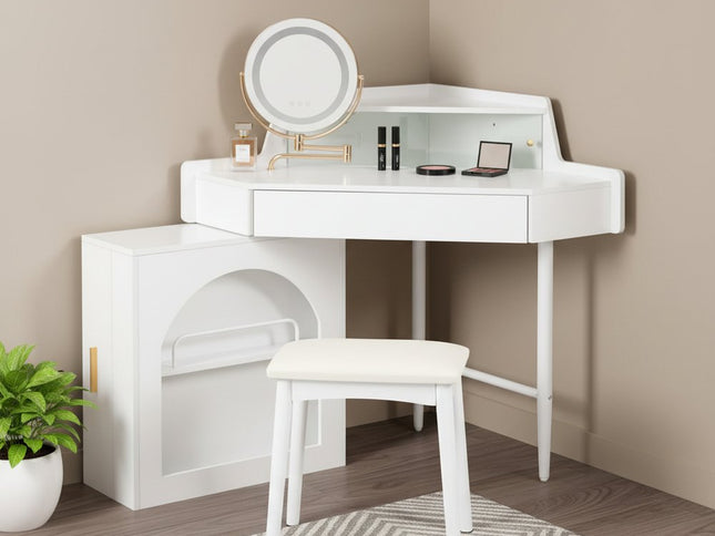 56" White Wood Lighted Single Drawer Dresser