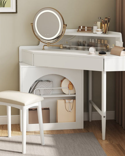 56" White Wood Lighted Single Drawer Dresser