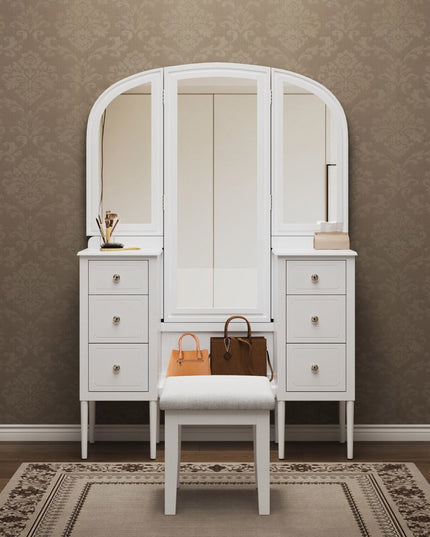 47" White Wood Six Drawer Dresser