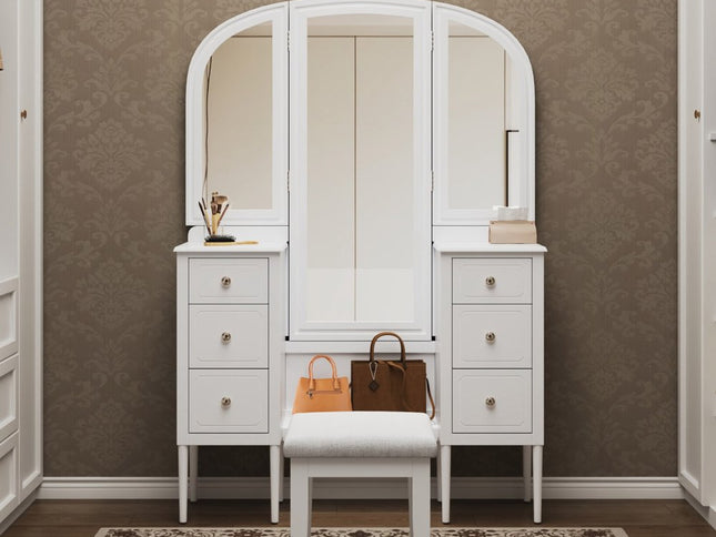 47" White Wood Six Drawer Dresser